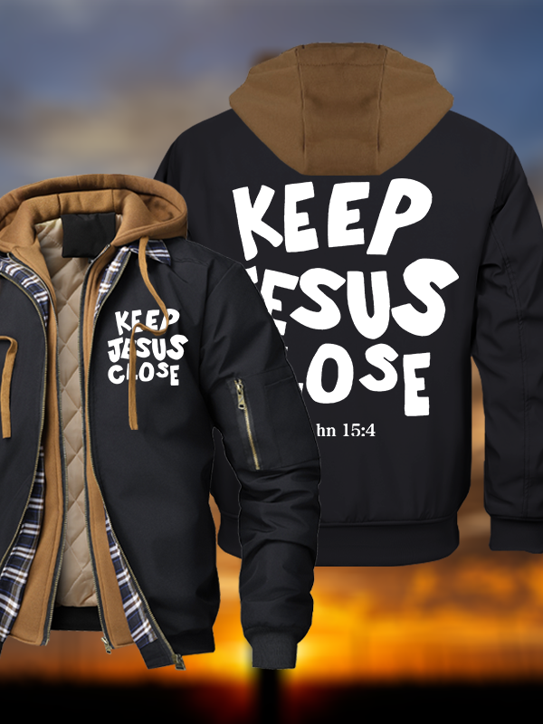 Keep Jesus Close Warm Hooded Bomber Jacket