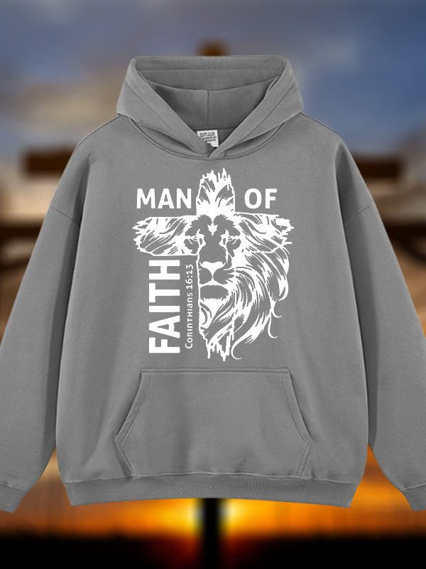 Man Of Faith Jesus God Christian Plush Fleece-Lined Hoodie