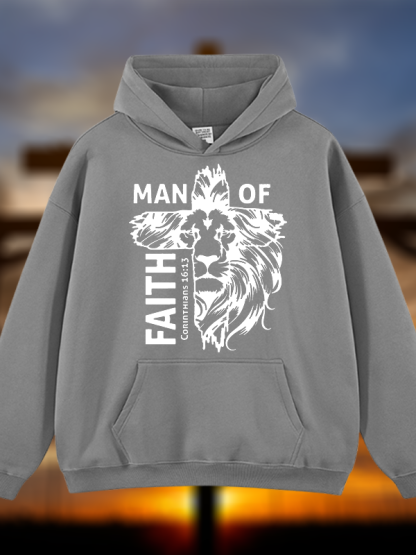 Man Of Faith Jesus God Christian Plush Fleece-Lined Hoodie