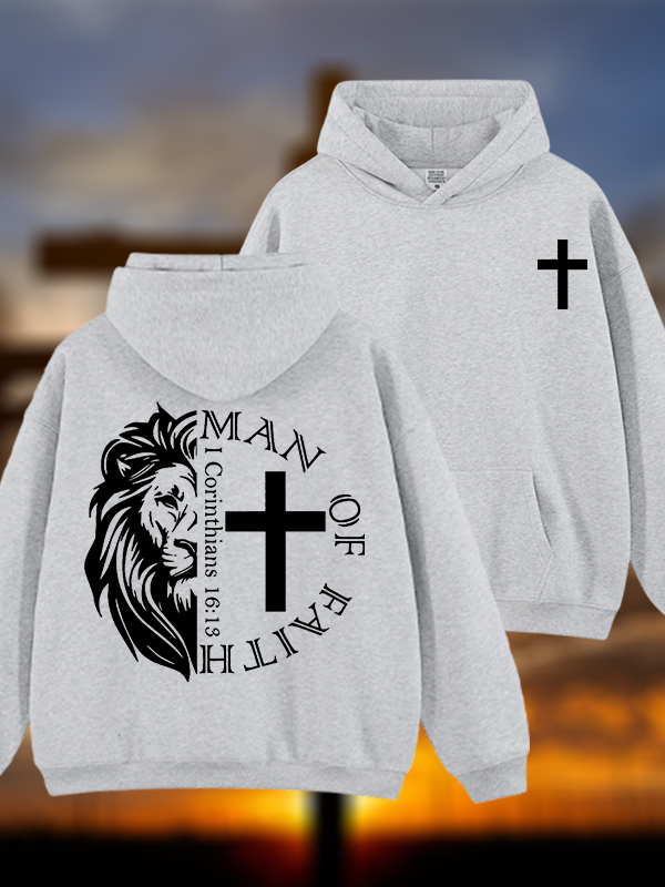 Man Of Faith Jesus God Christian Plush Fleece-Lined Hoodie