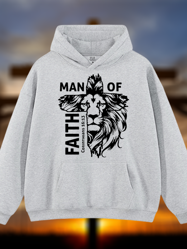 Man Of Faith Jesus God Christian Plush Fleece-Lined Hoodie