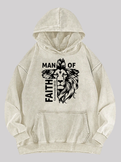 Man Of Faith Jesus God Christian Washed Hoodie