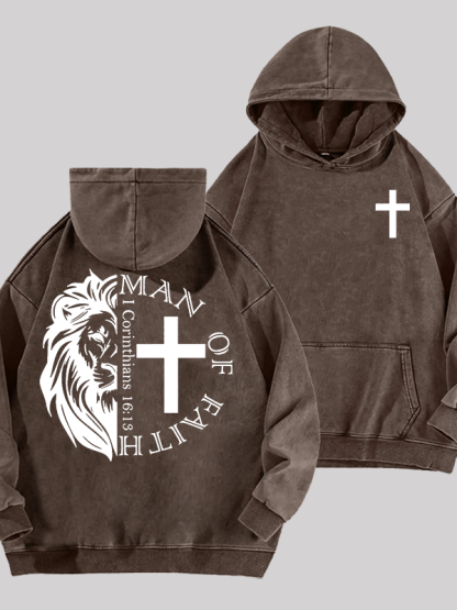 Man Of Faith Jesus God Christian Washed Hoodie