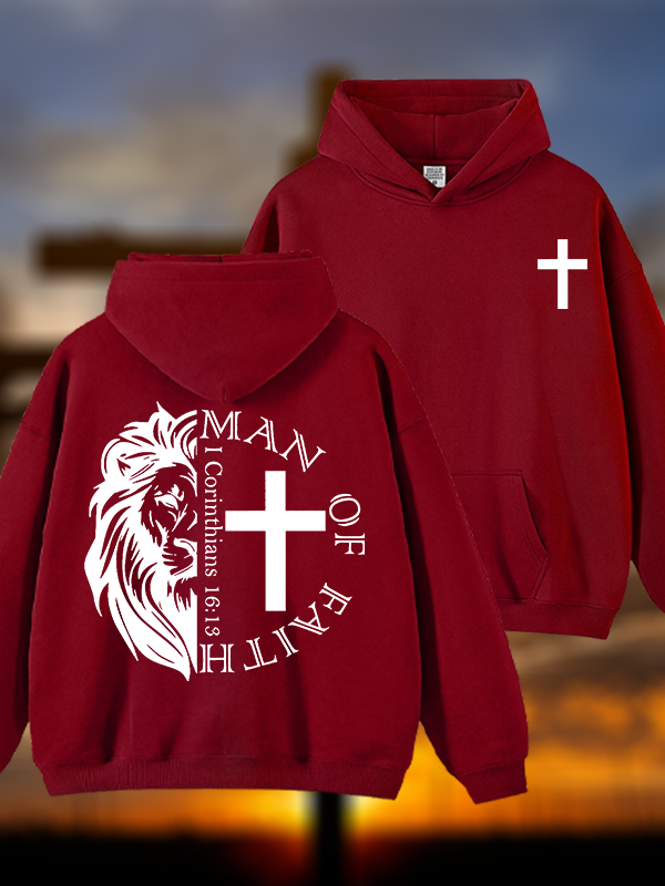 Man Of Faith Jesus God Christian Plush Fleece-Lined Hoodie