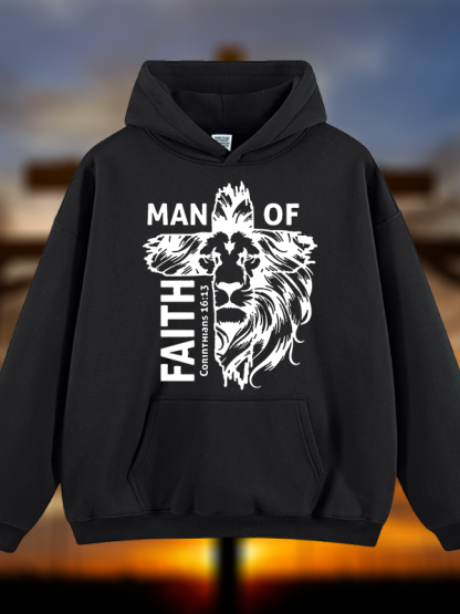 Man Of Faith Jesus God Christian Plush Fleece-Lined Hoodie