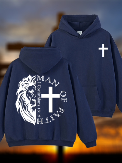 Man Of Faith Jesus God Christian Plush Fleece-Lined Hoodie