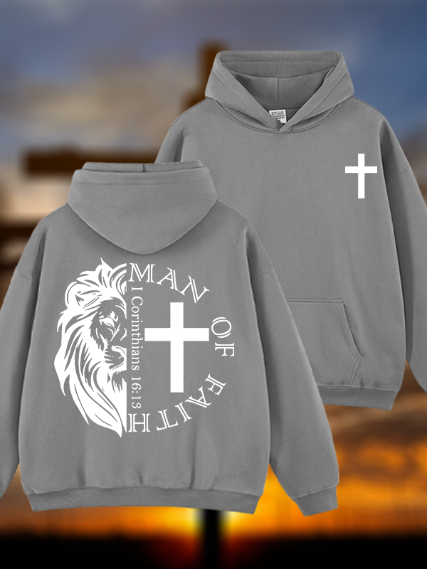 Man Of Faith Jesus God Christian Plush Fleece-Lined Hoodie