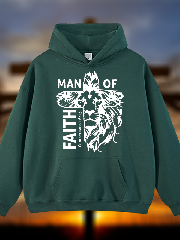 Man Of Faith Jesus God Christian Plush Fleece-Lined Hoodie