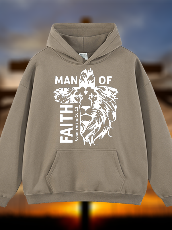 Man Of Faith Jesus God Christian Plush Fleece-Lined Hoodie