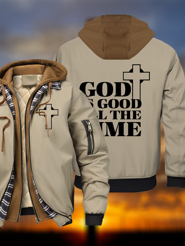 God Is Good Warm Hooded Bomber Jacket