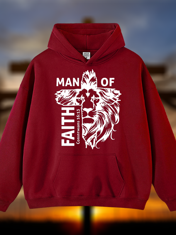 Man Of Faith Jesus God Christian Plush Fleece-Lined Hoodie