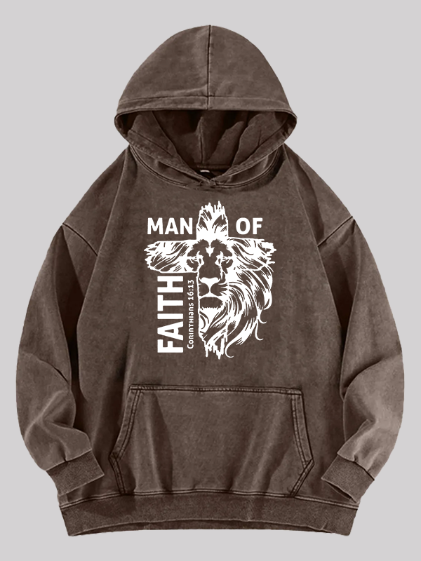 Man Of Faith Jesus God Christian Washed Hoodie