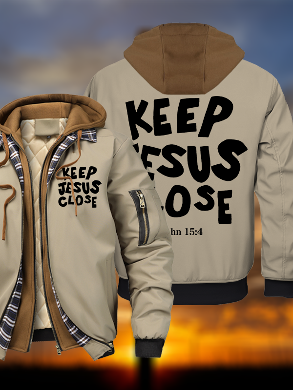 Keep Jesus Close Warm Hooded Bomber Jacket