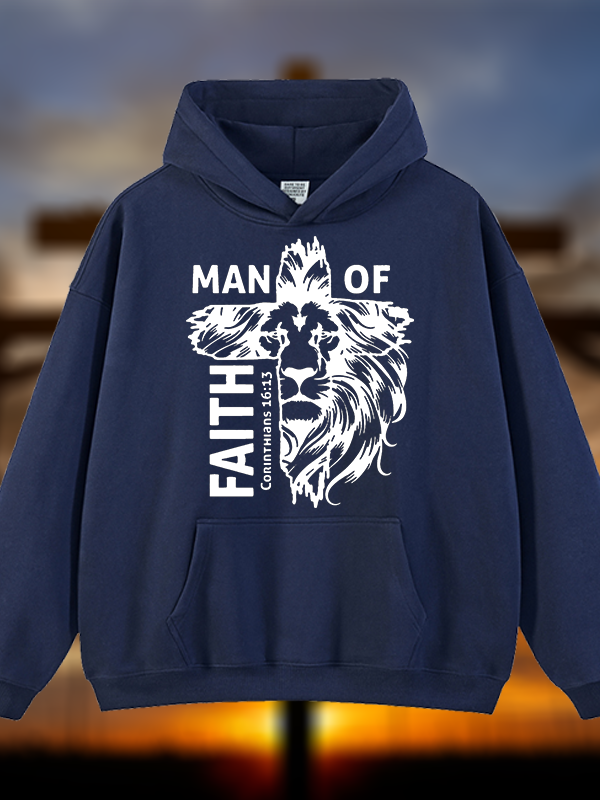 Man Of Faith Jesus God Christian Plush Fleece-Lined Hoodie