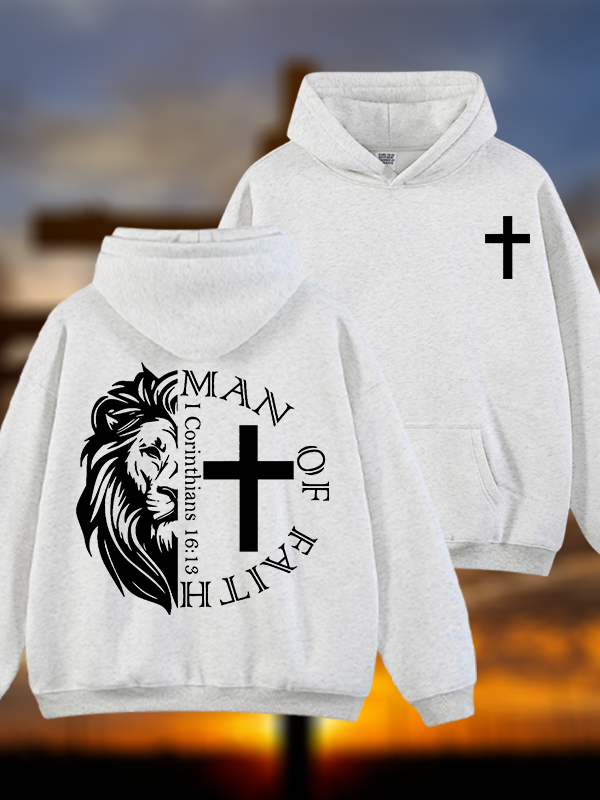 Man Of Faith Jesus God Christian Plush Fleece-Lined Hoodie
