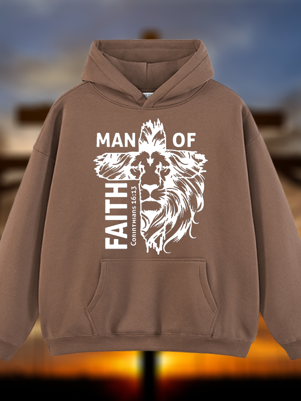 Man Of Faith Jesus God Christian Plush Fleece-Lined Hoodie