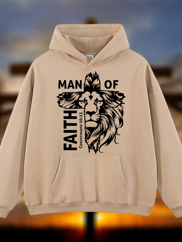 Man Of Faith Jesus God Christian Plush Fleece-Lined Hoodie