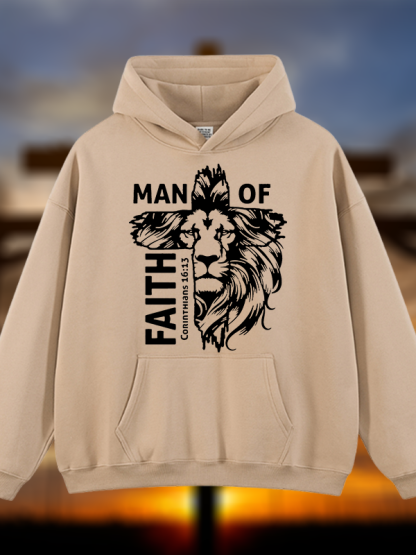 Man Of Faith Jesus God Christian Plush Fleece-Lined Hoodie