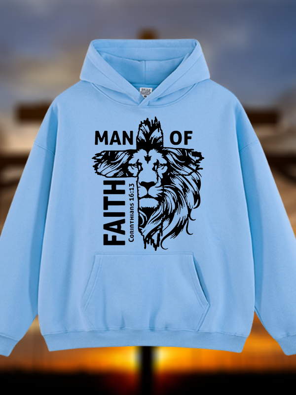 Man Of Faith Jesus God Christian Plush Fleece-Lined Hoodie