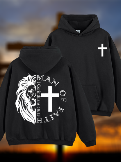 Man Of Faith Jesus God Christian Plush Fleece-Lined Hoodie