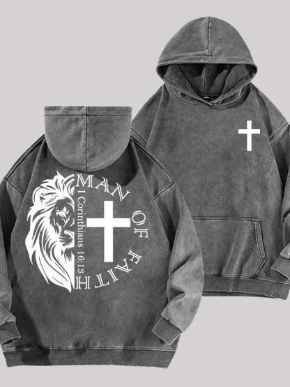 Man Of Faith Jesus God Christian Washed Hoodie