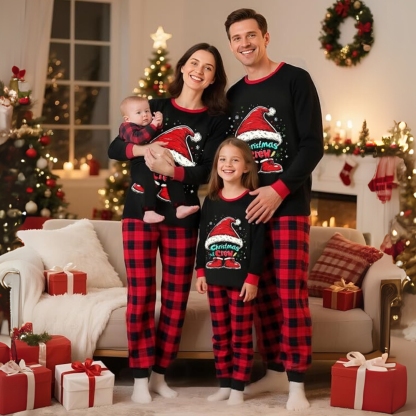 Christmas Hat And Crew Printed Family Matching Pajama Set