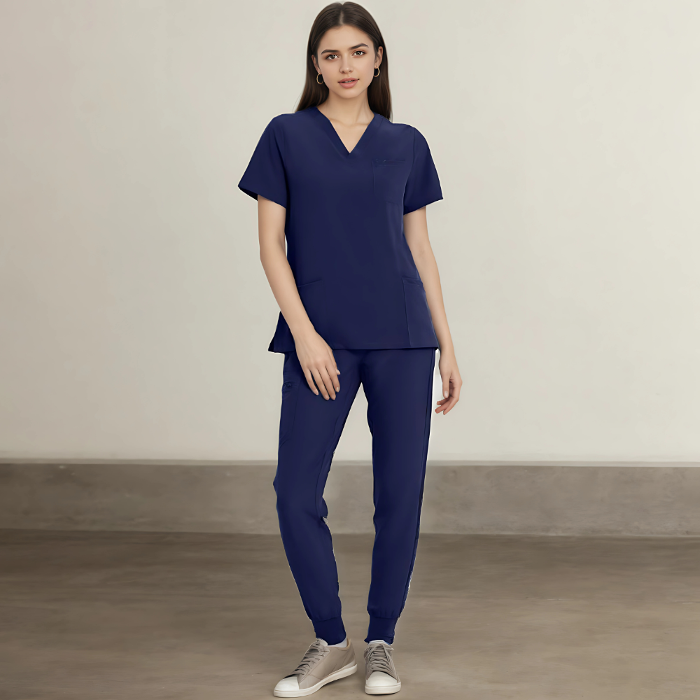 Stretchy V Designed Scrubs Top And Yoga Jogger Pants For Women