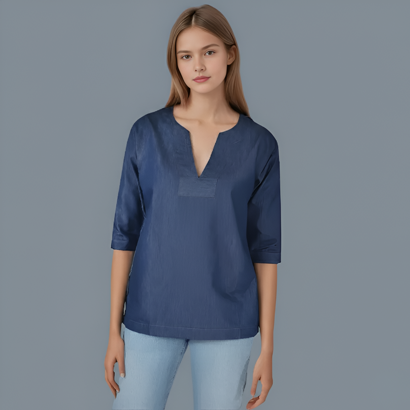 Solid Casual Top With Split Front Detail And Yoke Back Pleats For Wome