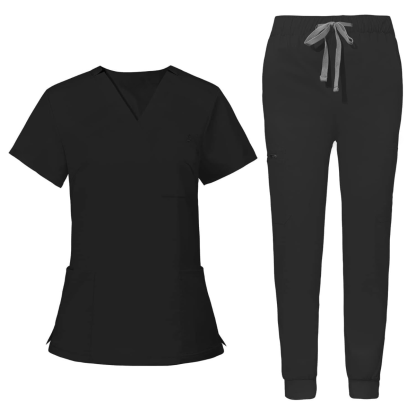 Women’s V Patterned Scrub Top And Jogger Pants Set