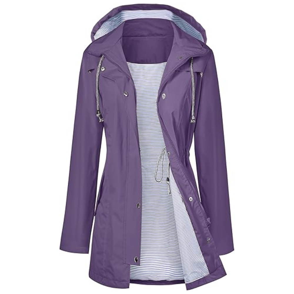 Waterproof Long Hooded Trench Coat Lined Windbreaker Travel Jacket