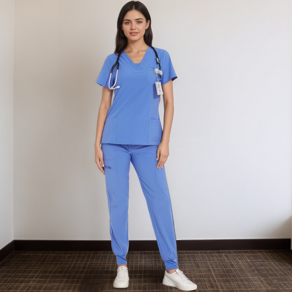 Women V Neck Top And Cargo Pants Scrubs Set