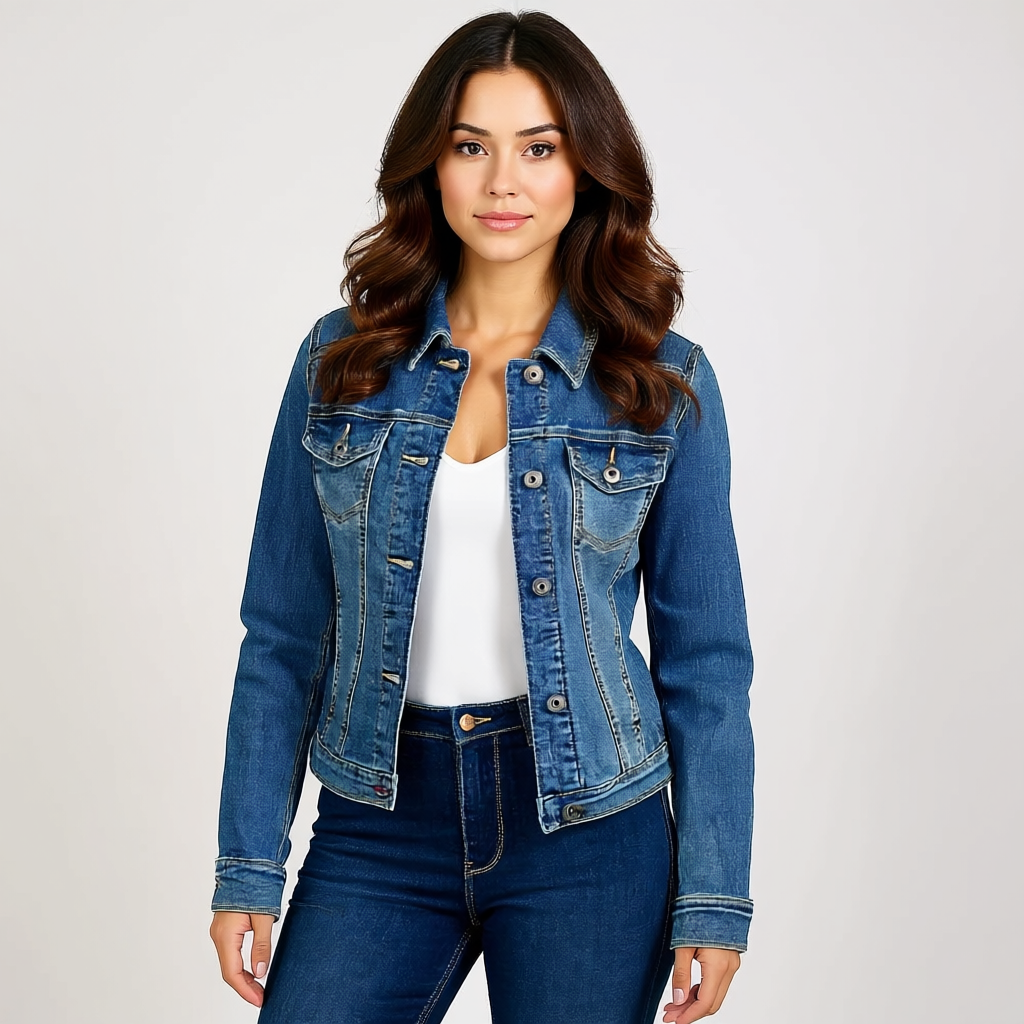 Women Stretch Denim Jacket with Pockets