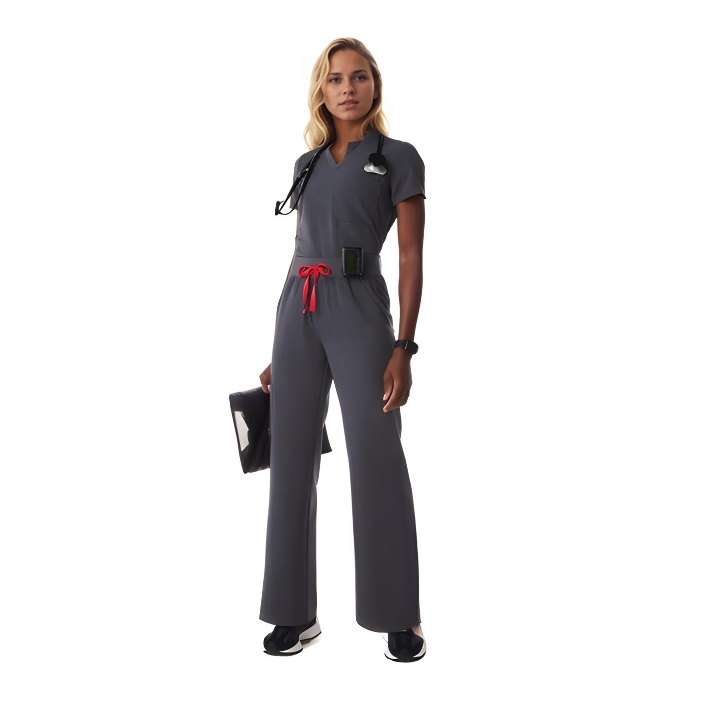 Women Professional Scrub Set with Cargo Pants and One Pocket Top