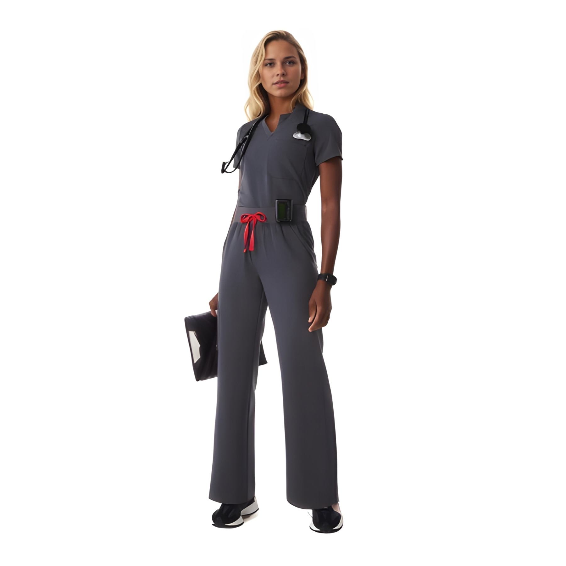 Women Professional Scrub Set with Cargo Pants and One Pocket Top