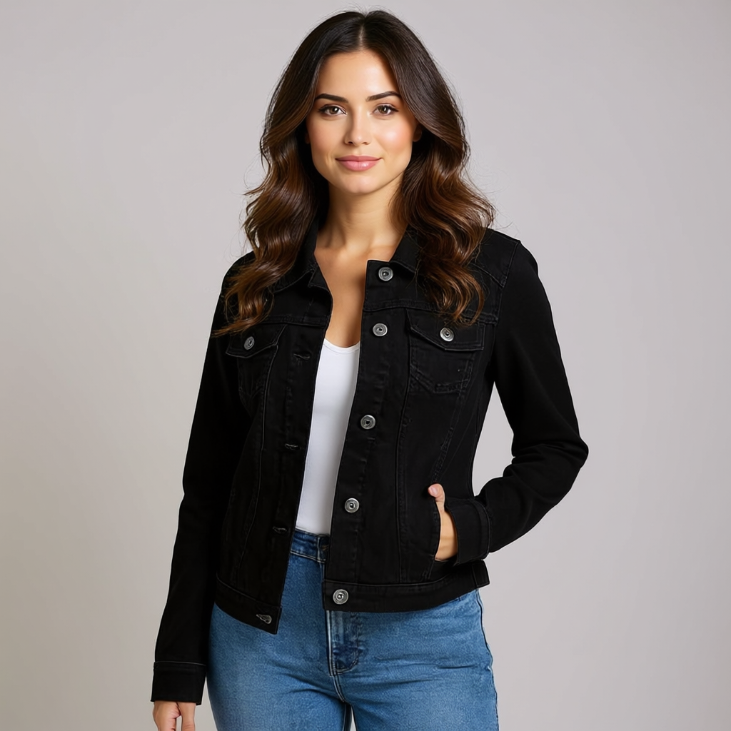 Women Stretch Denim Jacket with Pockets