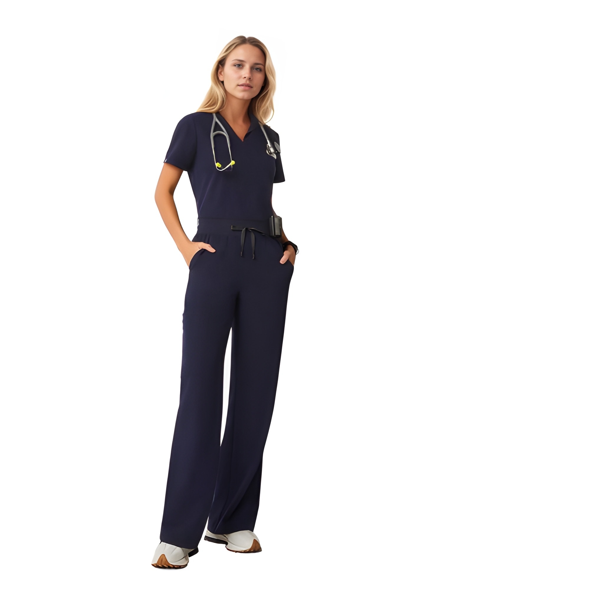 Women Professional Scrub Set with Cargo Pants and One Pocket Top