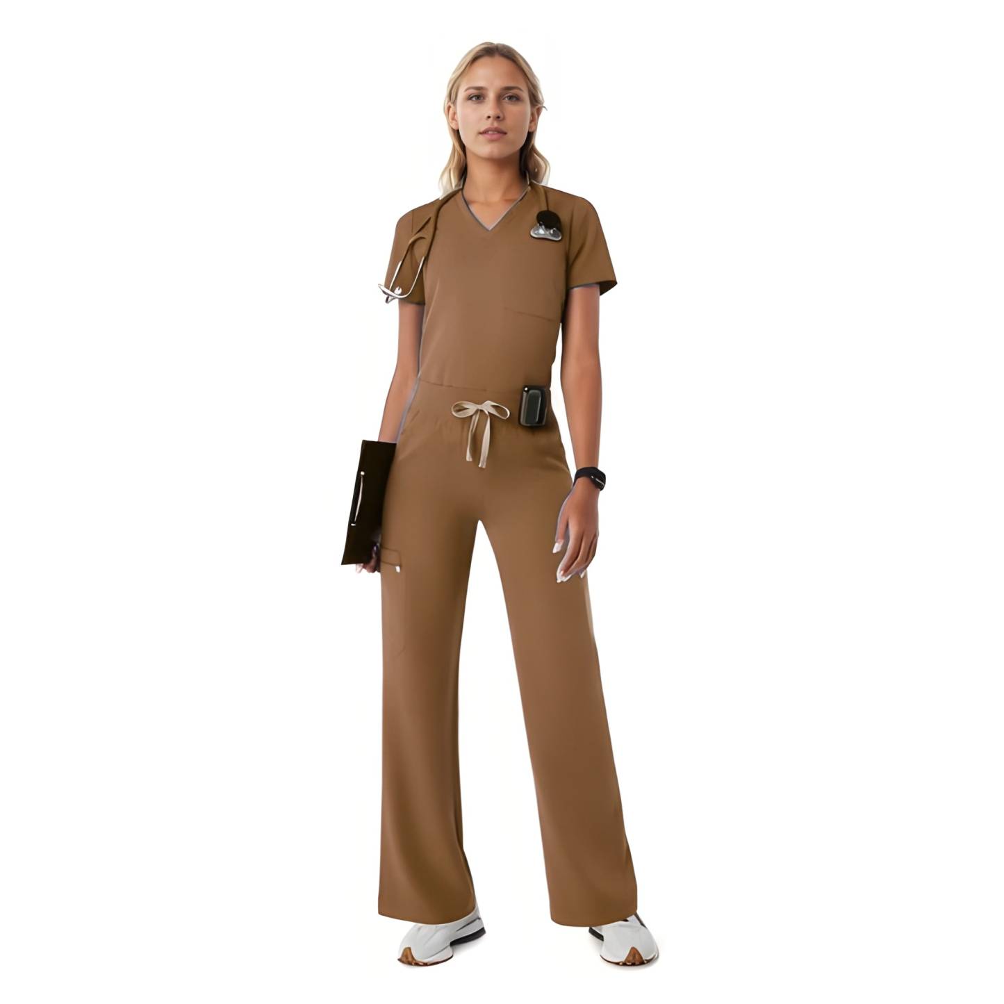 Women Professional Scrub Set with Cargo Pants and One Pocket Top