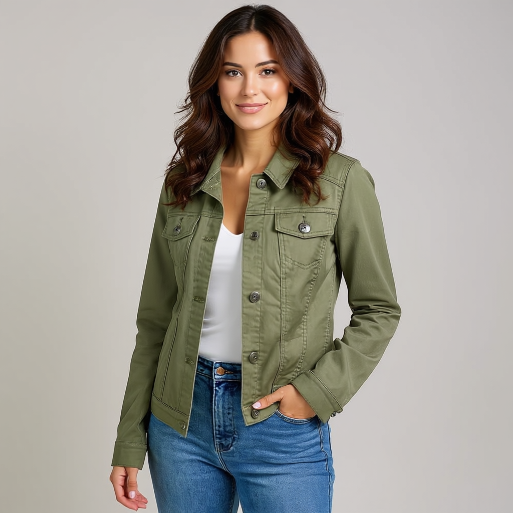 Women Stretch Denim Jacket with Pockets