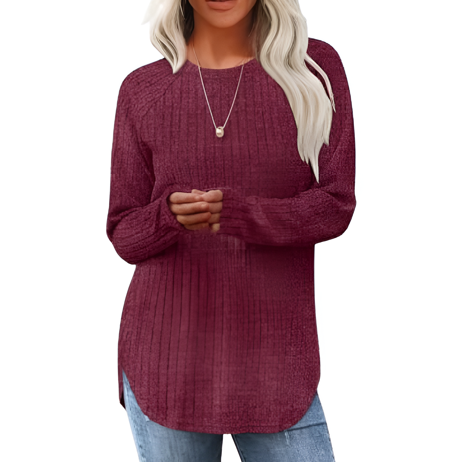 Long Sleeve Tunic Top With Loose Fit And Curved Hem For Women