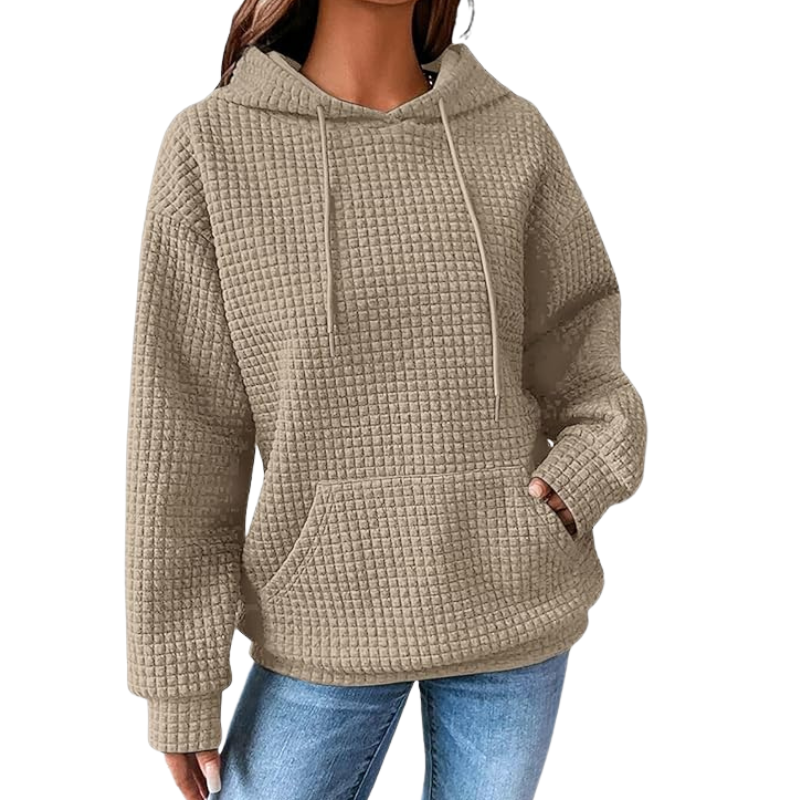 Womens Hoodies Casual Long Sleeve Drawstring Waffle Pullover Tops Loose Hooded Sweatshirt With Pocket