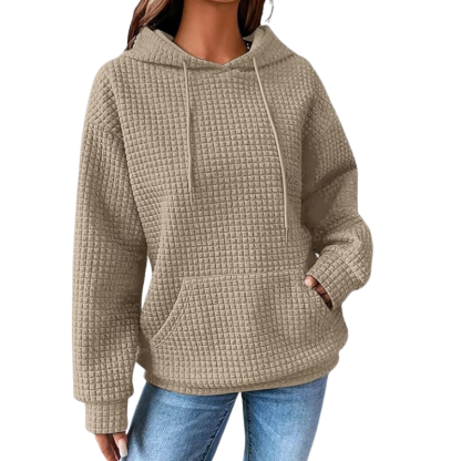 Womens Hoodies Casual Long Sleeve Drawstring Waffle Pullover Tops Loose Hooded Sweatshirt With Pocket