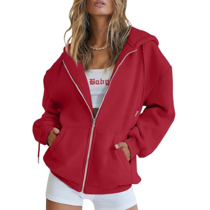 Womens Drawstring Zip Up Cute Hoodies Fall Jacket Oversized