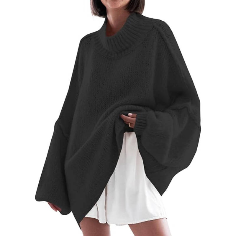 Womens Oversized Sweaters Mock Neck Batwing Long Sleeve