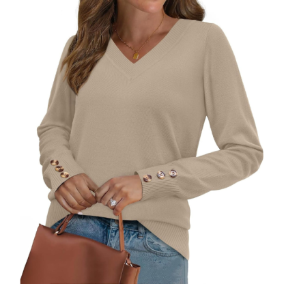 ightweight Sweaters for Women Long Sleeve V Neck Knit Outfits with Decorative Buttons