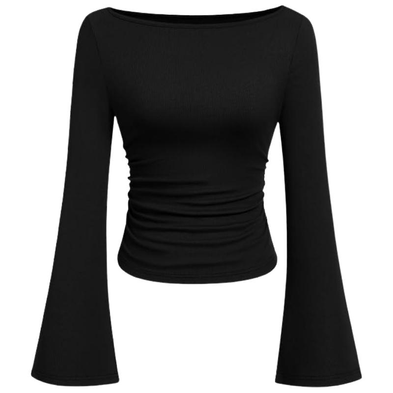 Ribbed Crop Top With Long Bell Sleeve For Women
