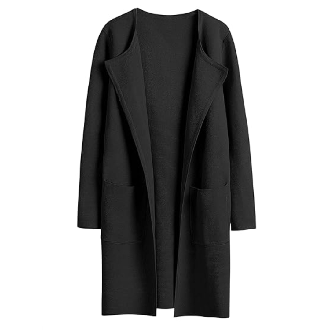 Open Front Knit Long Cardigan Coat With Pockets For Women