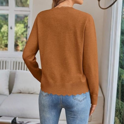 Lightweight Button Down Knit Cardigan With Scallop Trim