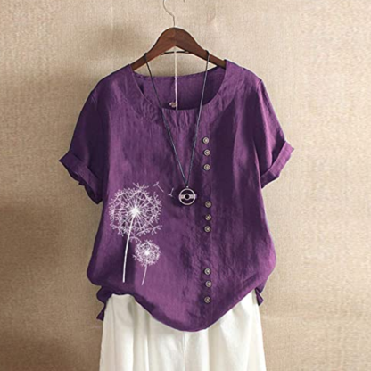 Dandelion Patch Button Summer Blouse-Comfy Blouse