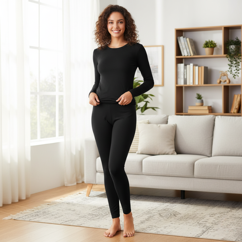 Women Long Johns With Fleece Lined Long Sleeves Base Layer Set