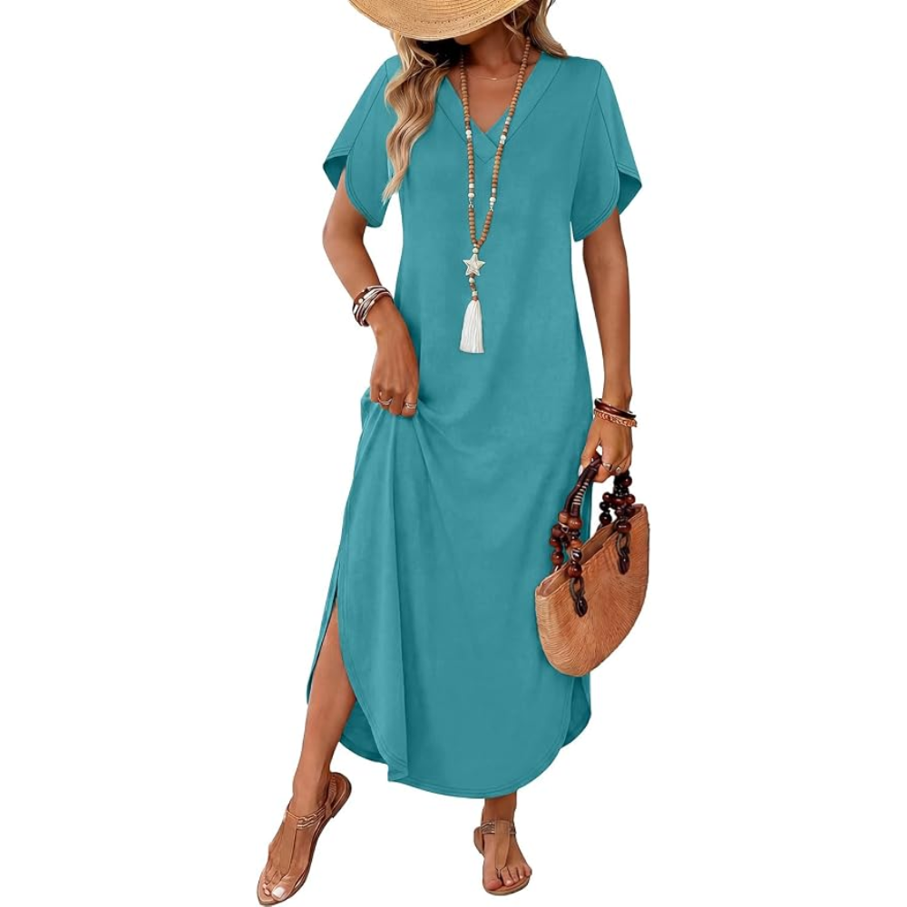 Summer Sundress Casual Short Sleeve Maxi Dress For Women